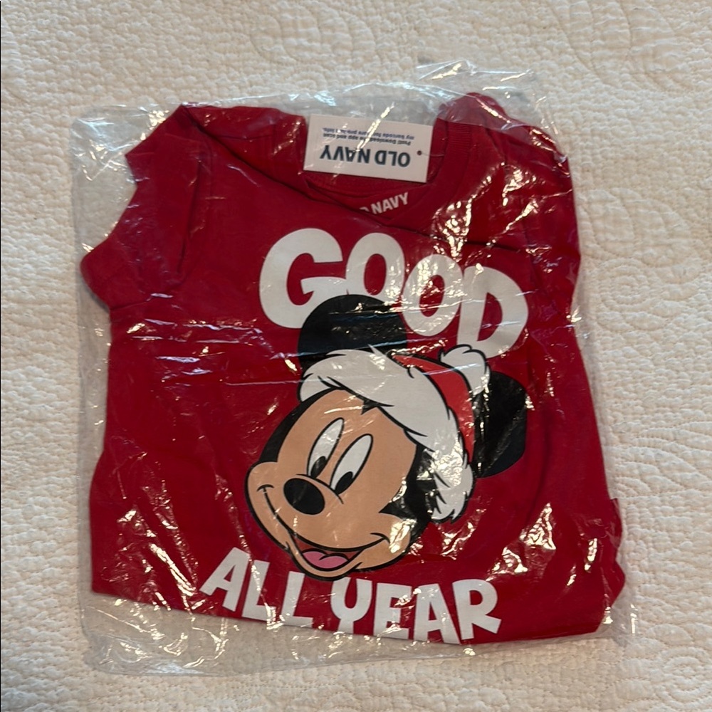 NWT Old Navy Kids Christmas Santa Mickey Mouse Shirt Size 18-24 months